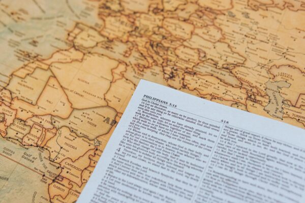 vintage map with bible verses overlay
